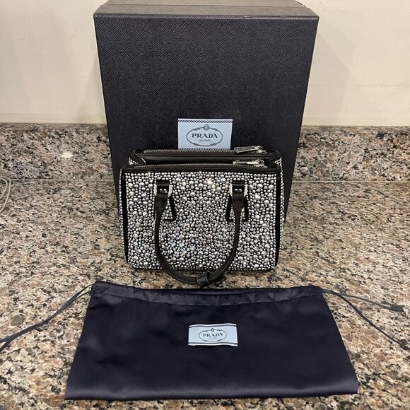 Prada Satin Crystal Mini Galleria Double Zip Tote Metal in Box SPB-JB 334867 - Picture 2 of 12